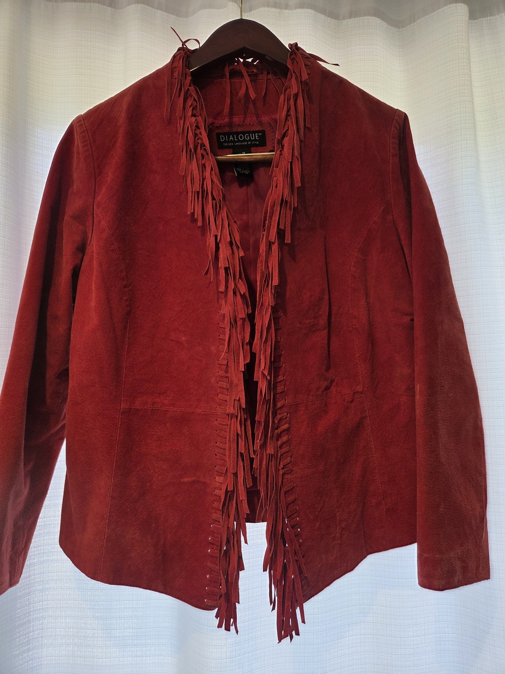 Dialogue Women's Crimson Suede Fringe Jacket